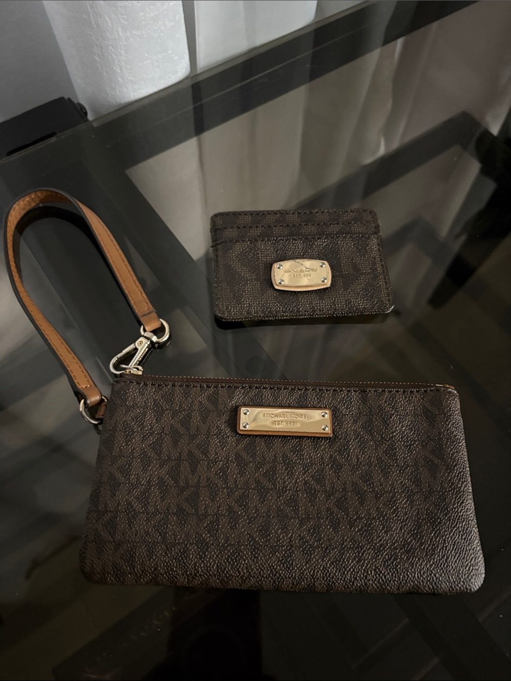 Michael Kors Brown Logo-Print Wristlet with Card Case